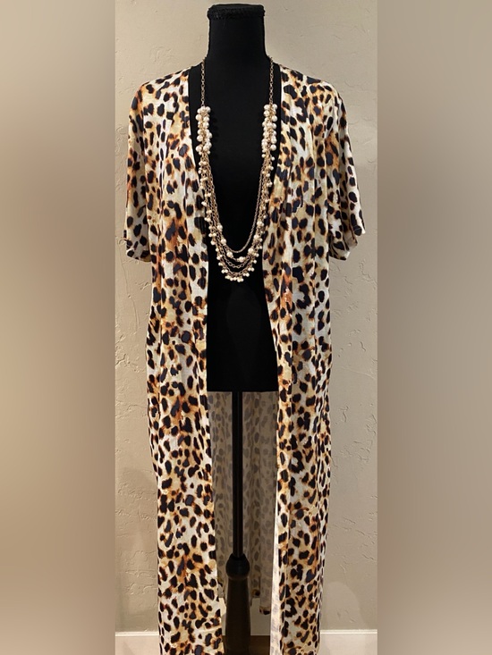 Lucky & Blessed Other - 🌟Lucky & Blessed Leopard duster w/ gold tone pearl beads. Sz L both NWT.